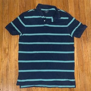 J. Crew Pique Polo Striped Blue/Teal Medium